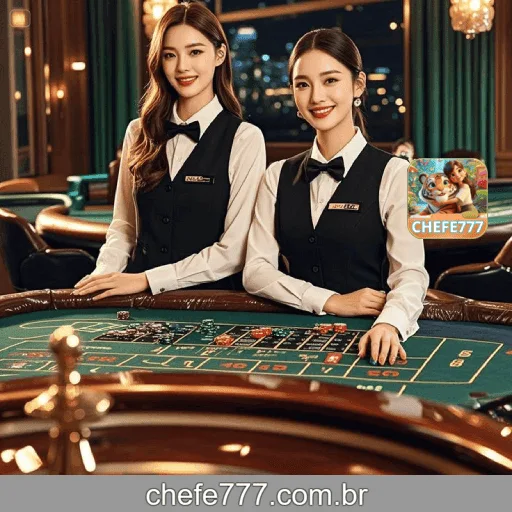 Imagem mostrando o cassino ao vivo da CHEFE777 com dealers reais conduzindo jogos de mesa